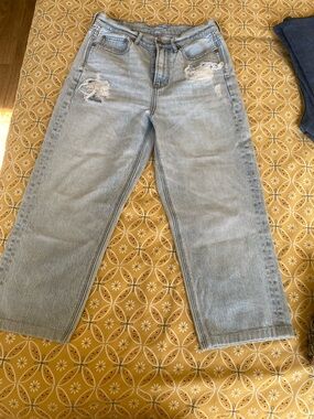 American Eagle Outfitters Light Blue Straight Jeans with Distressed Knees